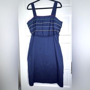 VTG 70s 80s Blue Stripe Sun Dress XXL XL Plus 18 USA Cotton Rainbow Top Made